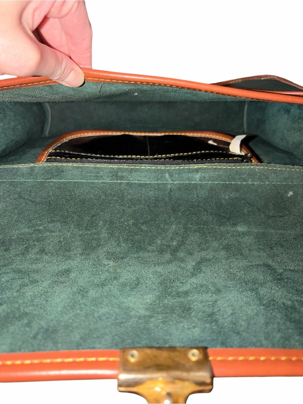 Vintage Dooney & Bourke All Weather Leather Emerald Green Leather Messenger Bag - Picture 9 of 11